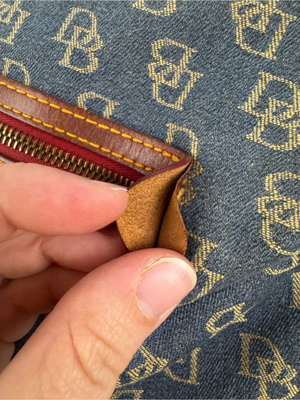 Dooney & Bourke Denim Monogram Hobo Shoulder Bag Leather Duck Charm Y2K